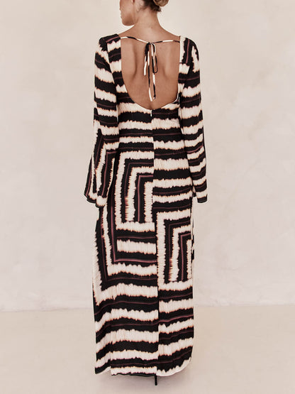 Maxi Jurk Dames met V-Hals en Uniek Printontwerp – Lange Zomerjurk voor Casual en Vakantie 4