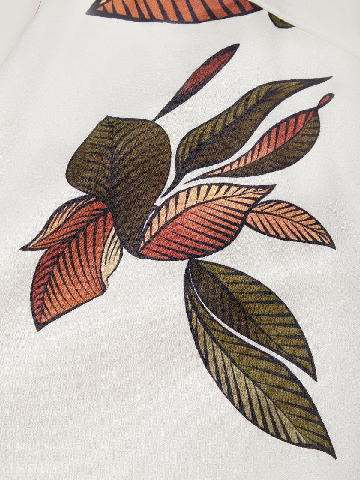 Satijnen Midi Jurk Dames met Bladerenprint en V-hals - Korte Mouwen Wrap Jurk voor Bruiloft en Dagelijks Gebruik 6